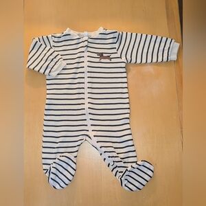 Pekkle Dog - 3 M - 100% Cotton/ Striped Navy and White Baby Onesie Sleeper